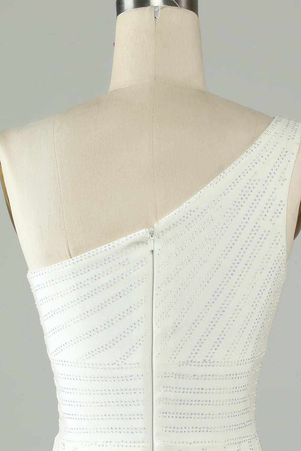 White One Shoulder Sheath Short Homecoming Dress with Beading