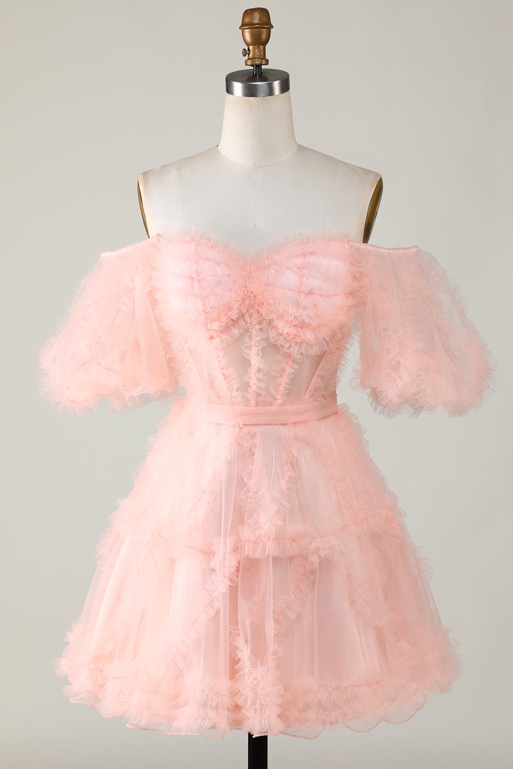 Blush Tulle Off The Shoulder Short Homecoming Dress