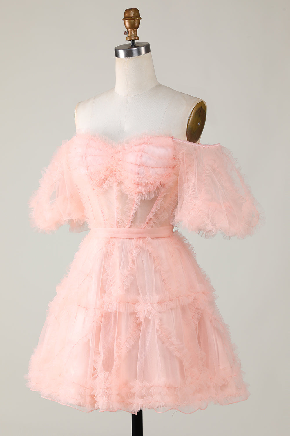 Blush Tulle Off The Shoulder Short Homecoming Dress