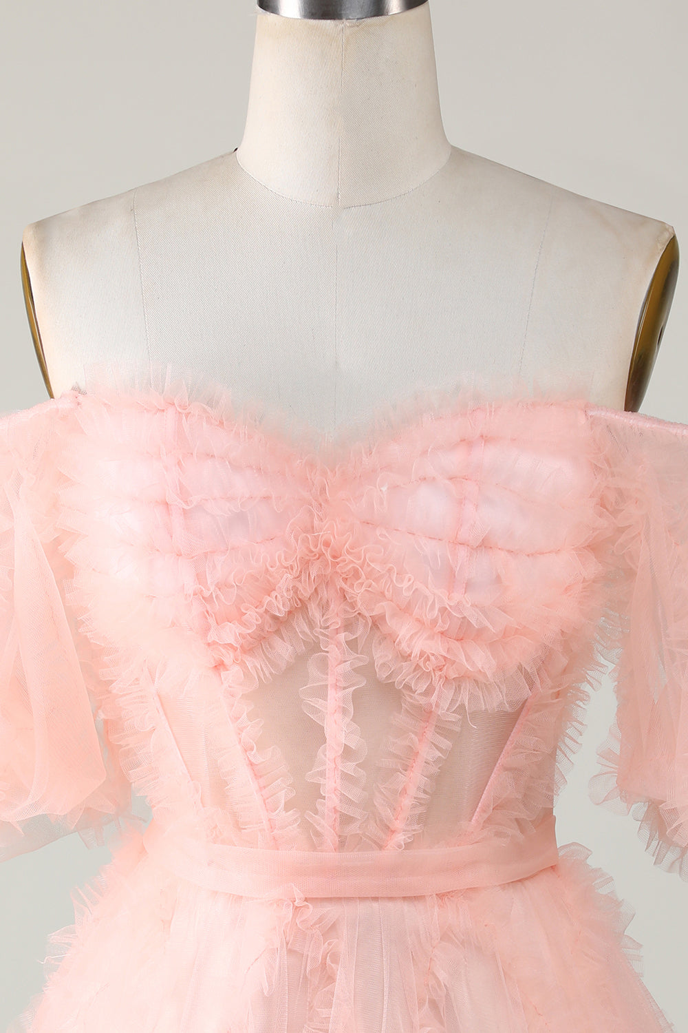Blush Tulle Off The Shoulder Short Homecoming Dress