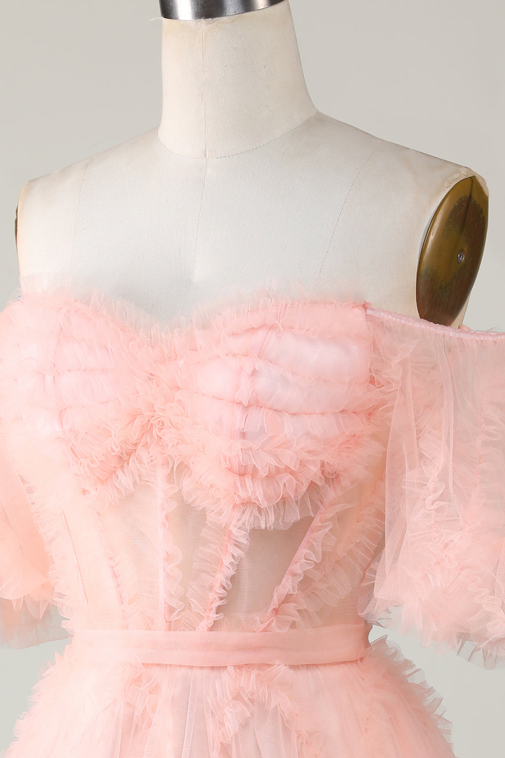 Blush Tulle Off The Shoulder Short Homecoming Dress