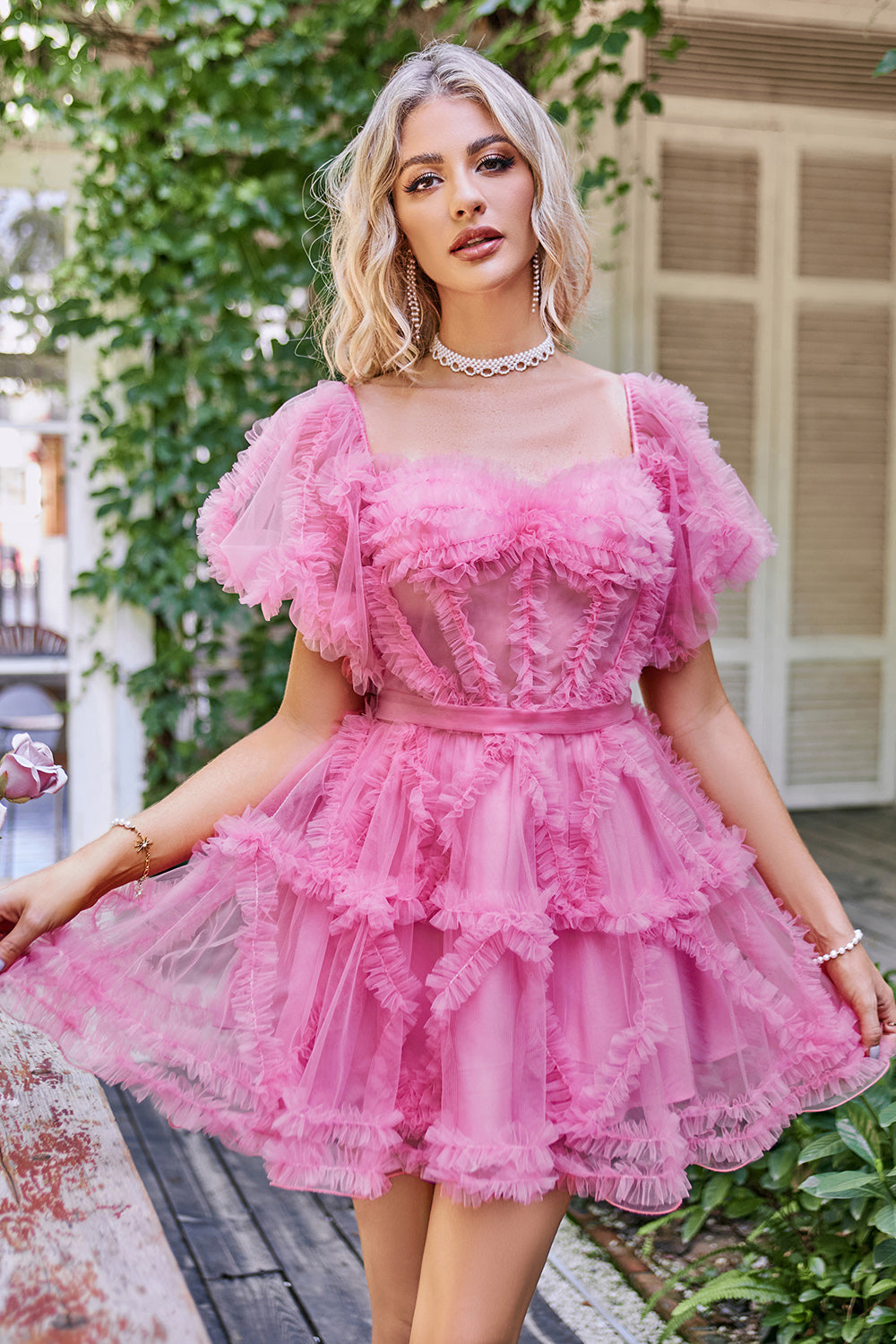 Blush Tulle Off The Shoulder Short Homecoming Dress