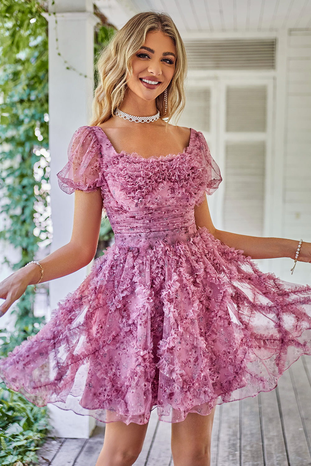 A-Line Square Neck Dark Purple Short Homecoming Dress
