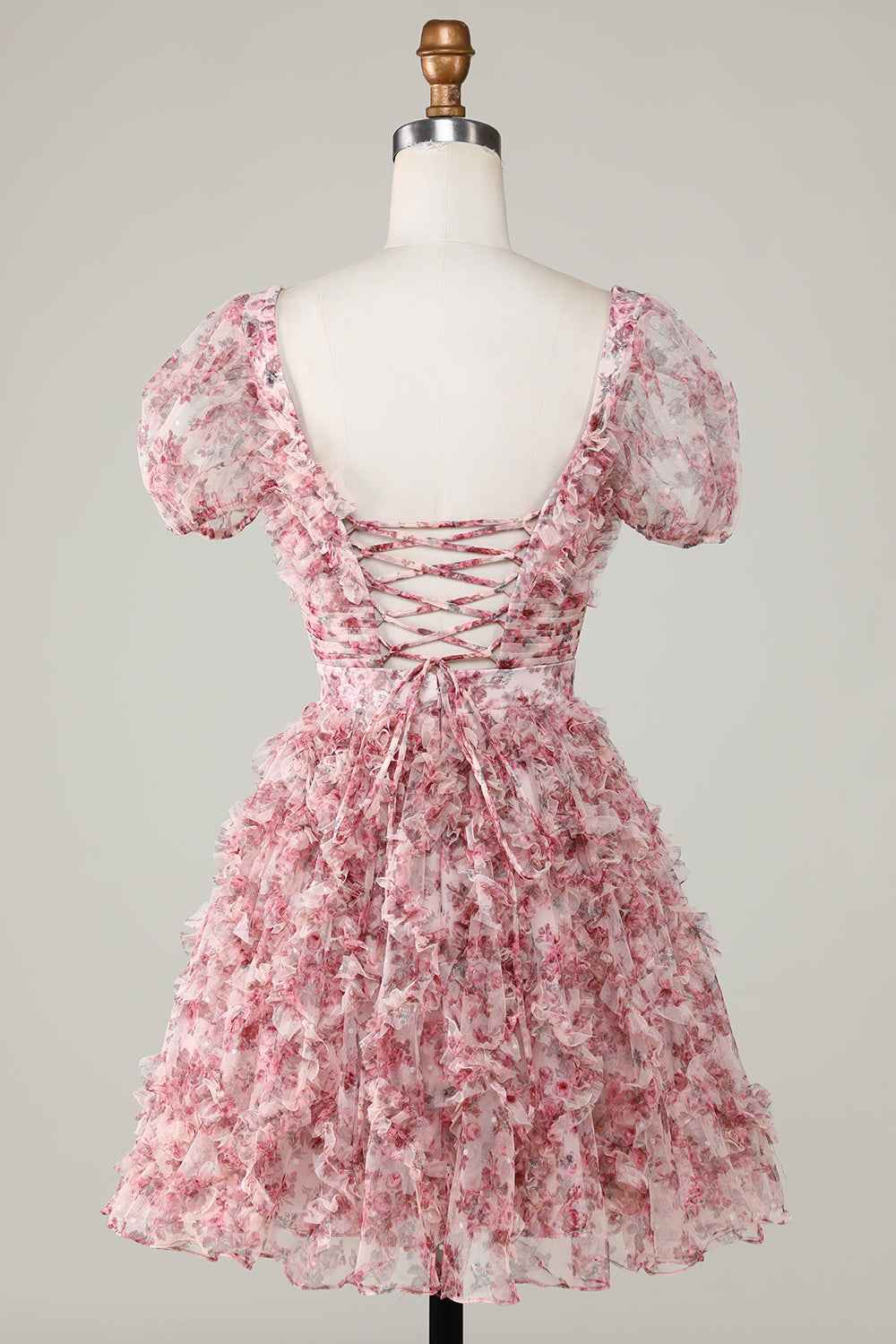 Cute A Line Floral Ivory Red Flower Homecoming Dress with Ruffles