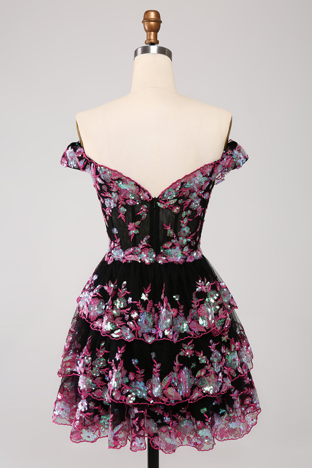 Cute Sparkly Hot Pink A Line Tiered Corset Lace Short Homecoming Dress - Fashionpara