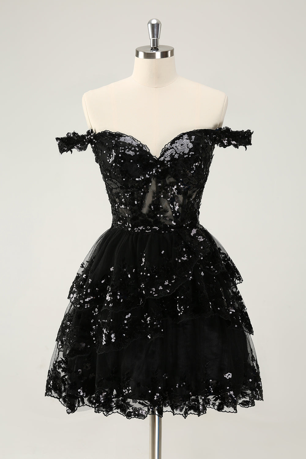 Cute Sparkly Hot Pink A Line Tiered Corset Lace Short Homecoming Dress - Fashionpara