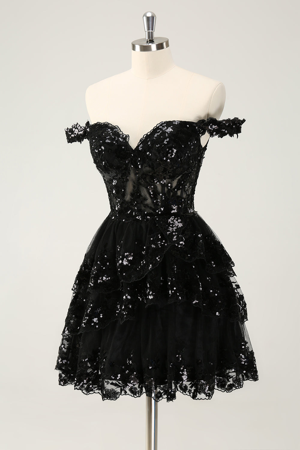 Cute Sparkly Hot Pink A Line Tiered Corset Lace Short Homecoming Dress - Fashionpara