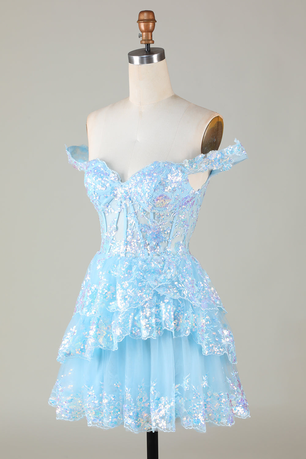 Cute Sparkly Hot Pink A Line Tiered Corset Lace Short Homecoming Dress - Fashionpara
