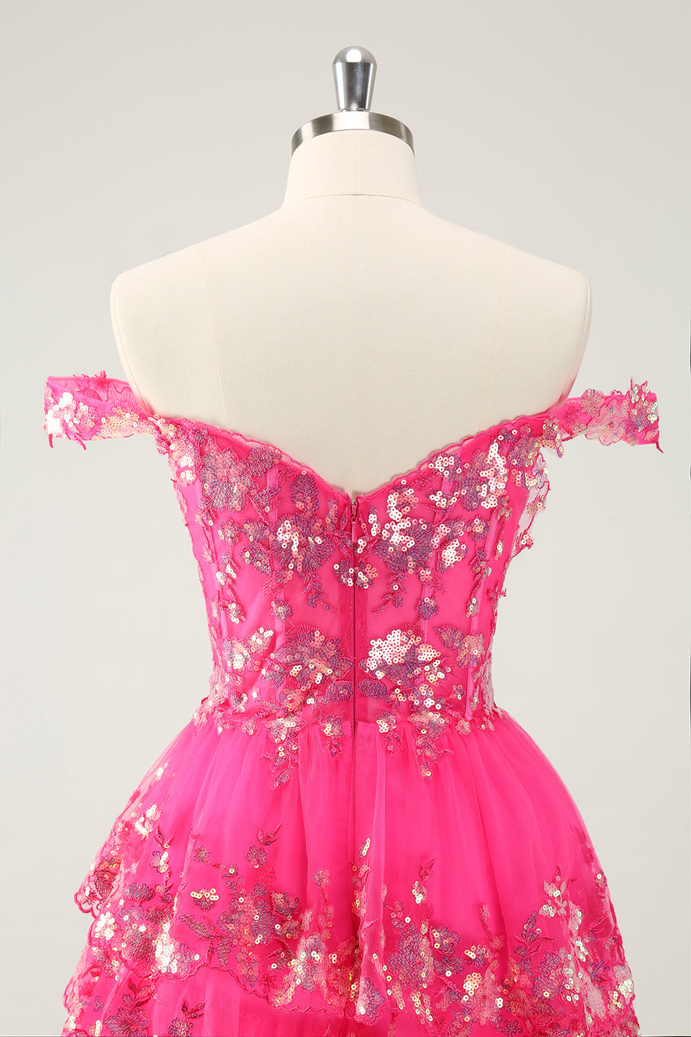 Cute Sparkly Hot Pink A Line Tiered Corset Lace Short Homecoming Dress - Fashionpara