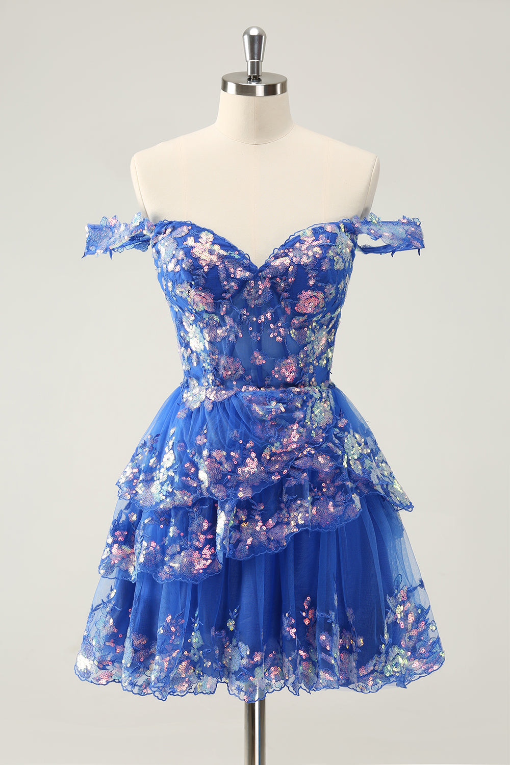 Cute Sparkly Hot Pink A Line Tiered Corset Lace Short Homecoming Dress - Fashionpara