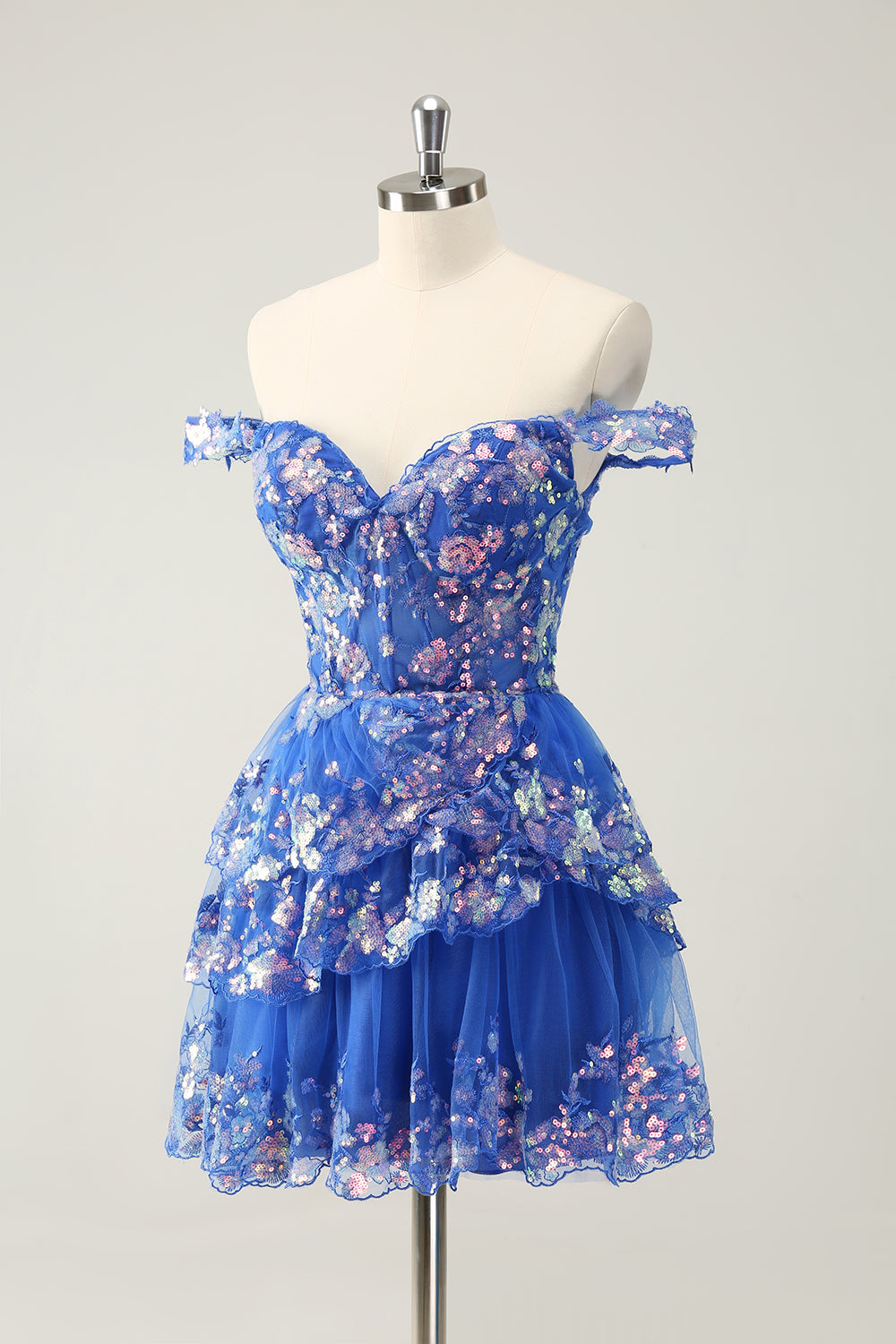 Cute Sparkly Hot Pink A Line Tiered Corset Lace Short Homecoming Dress - Fashionpara