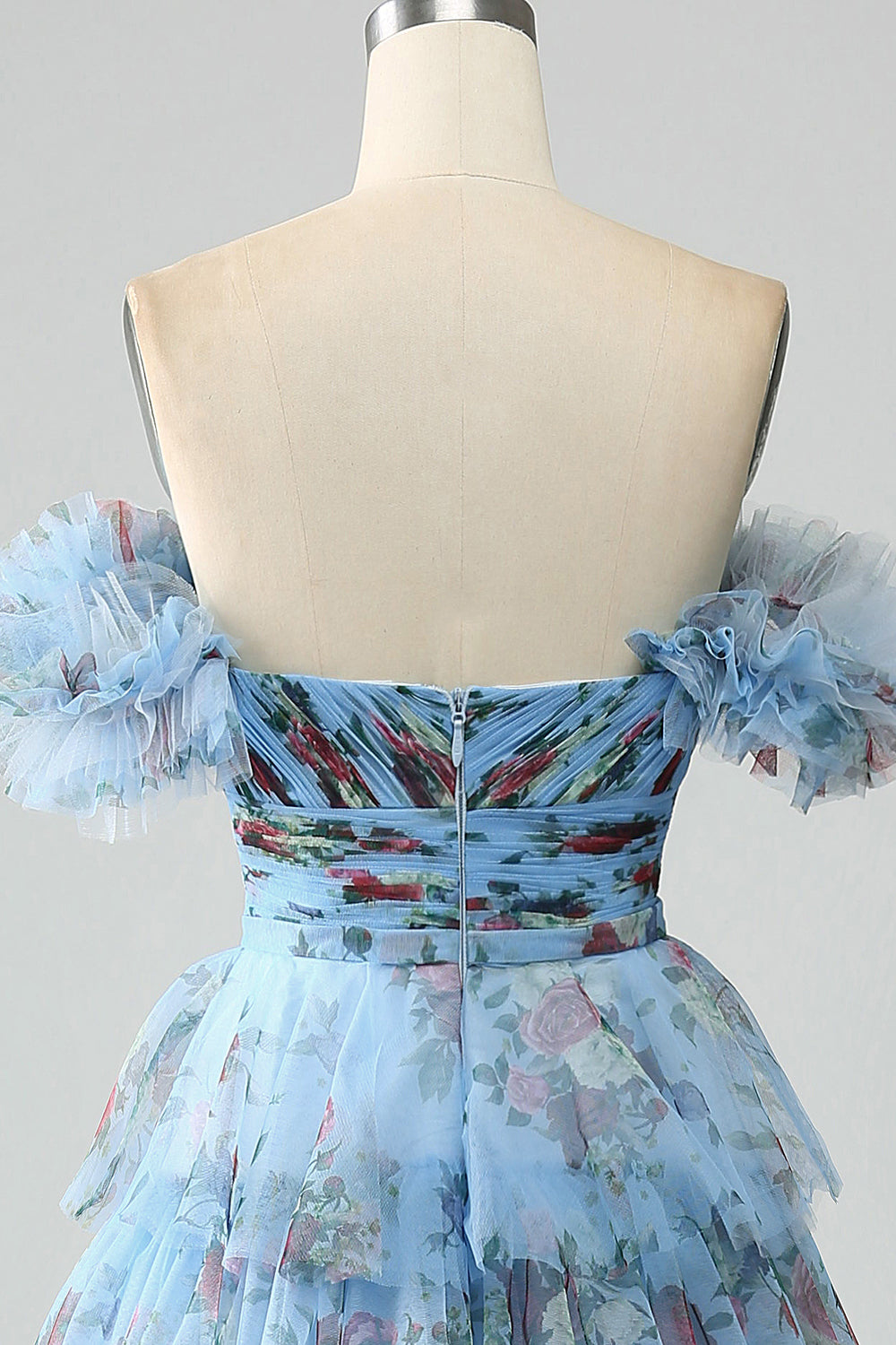 Gorgeous A Line Off the Shoulder Lavender Printed Long Prom Dress with Ruffles