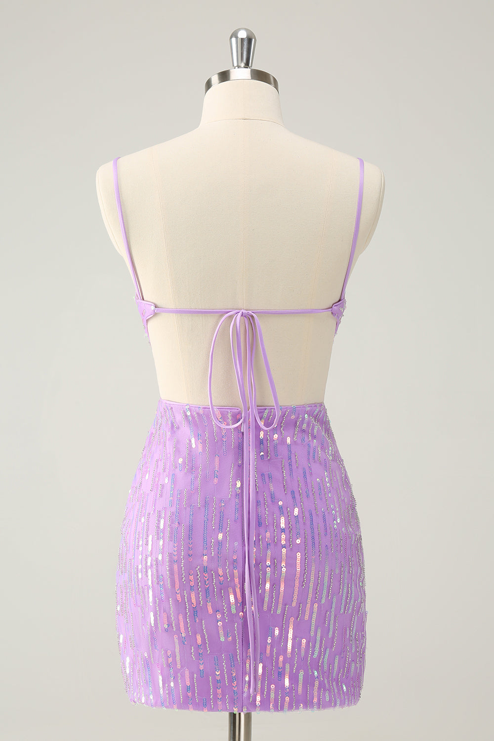 Glitter Purple Tight Sequined V Neck Short Homecoming Dress - Fashionpara