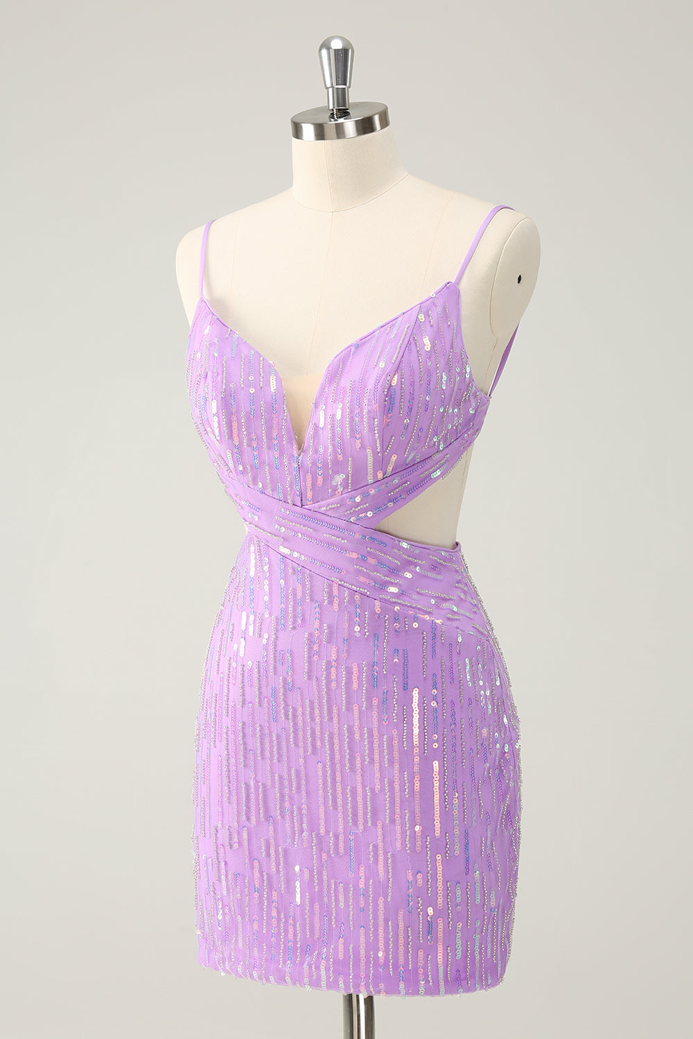 Glitter Purple Tight Sequined V Neck Short Homecoming Dress - Fashionpara
