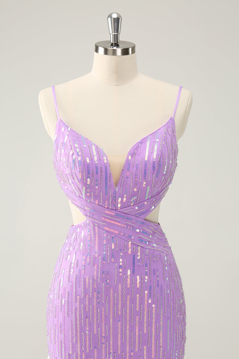 Glitter Purple Tight Sequined V Neck Short Homecoming Dress - Fashionpara