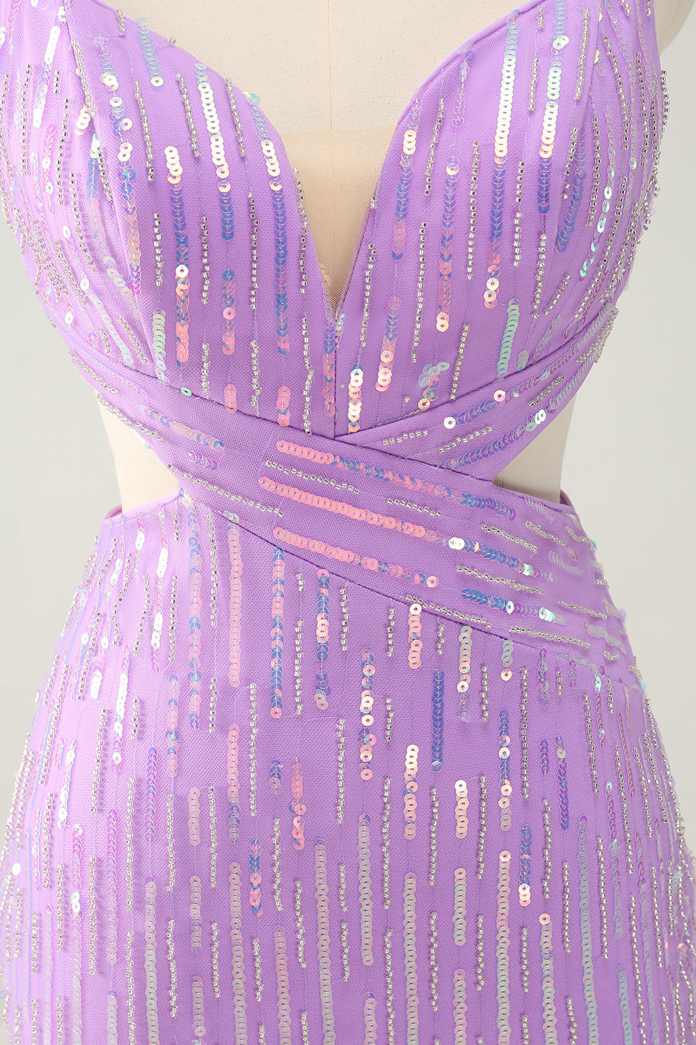 Glitter Purple Tight Sequined V Neck Short Homecoming Dress - Fashionpara