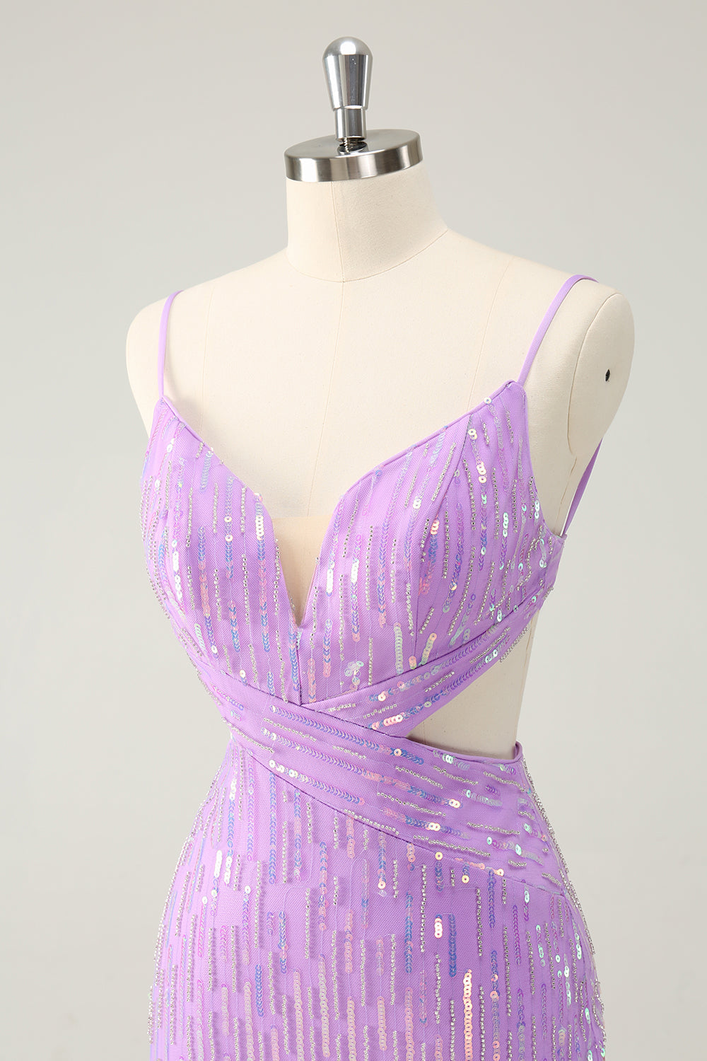 Glitter Purple Tight Sequined V Neck Short Homecoming Dress - Fashionpara