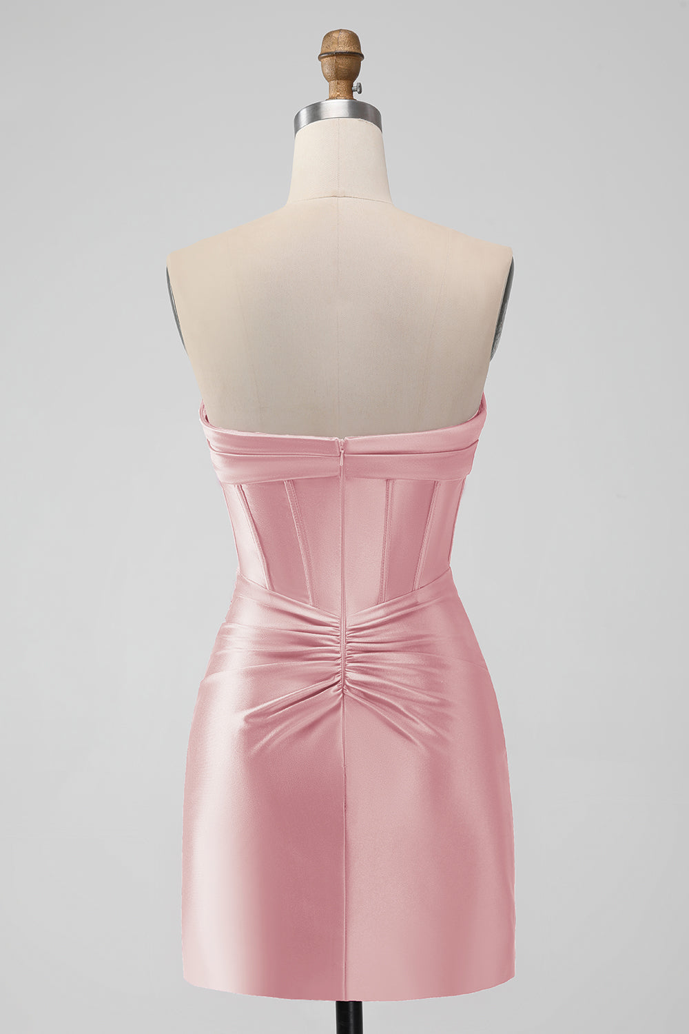 Copper Bodycon Sweetheart Satin Corset Short Homecoming Dress - Fashionpara