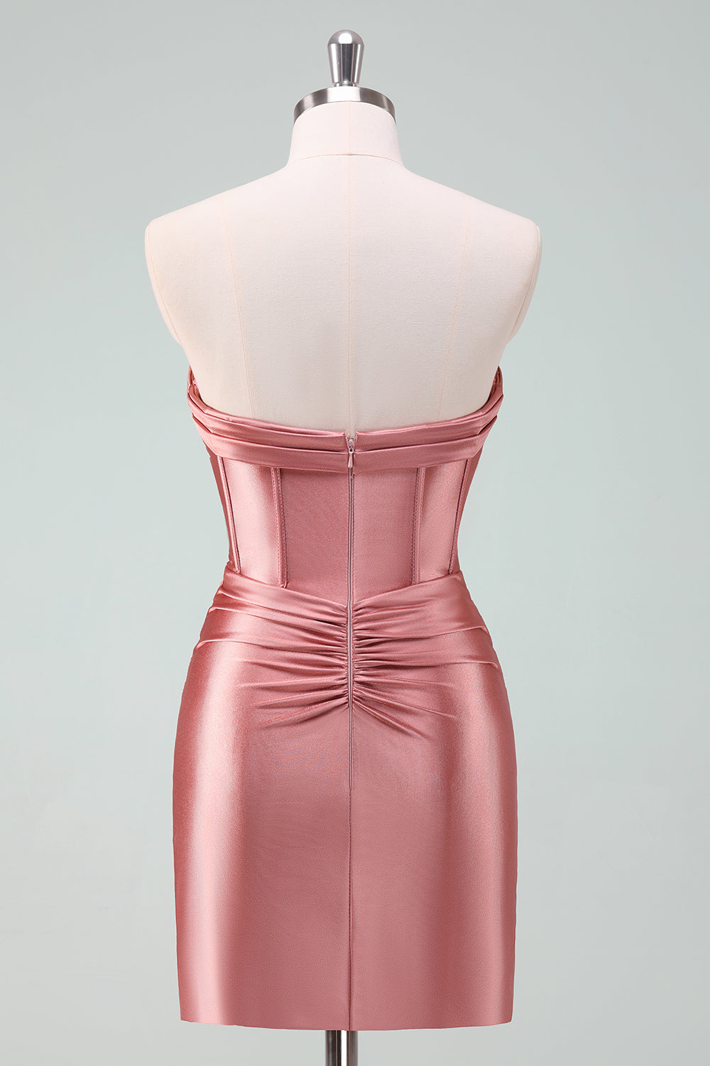 Copper Bodycon Sweetheart Satin Corset Short Homecoming Dress - Fashionpara
