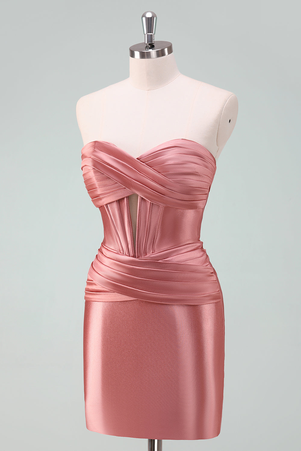 Copper Bodycon Sweetheart Satin Corset Short Homecoming Dress - Fashionpara