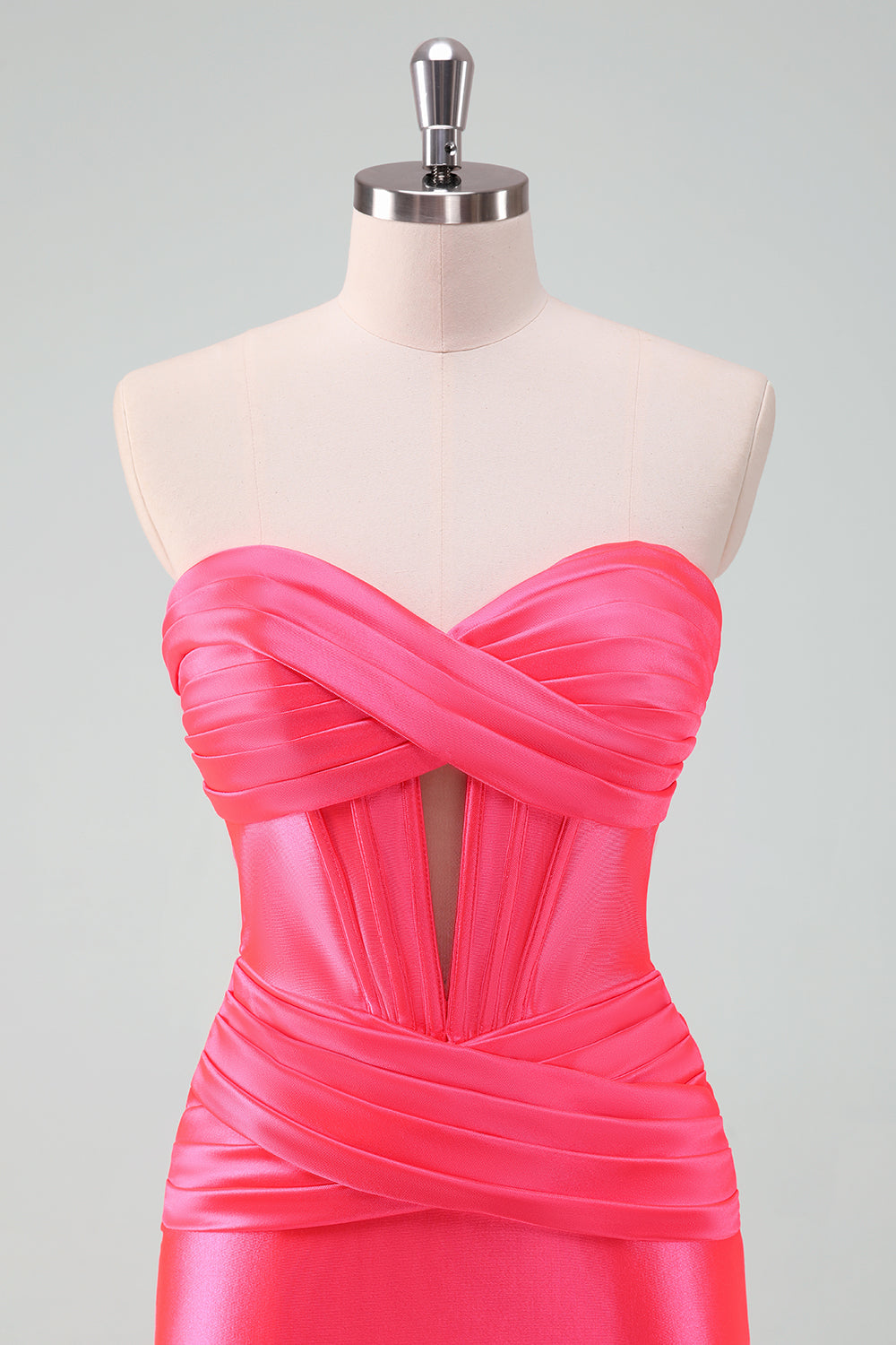 Hot Pink Bodycon Sweetheart Satin Corset Short Homecoming Dress - Fashionpara
