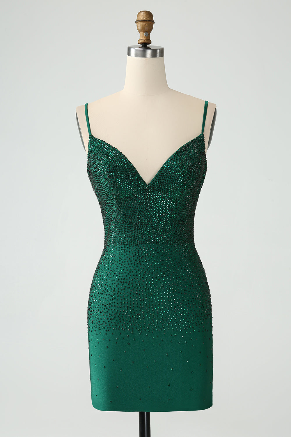 Dark Green Bodycon Spagehtti Straps Backless Homecoming Dress with Beading - Fashionpara