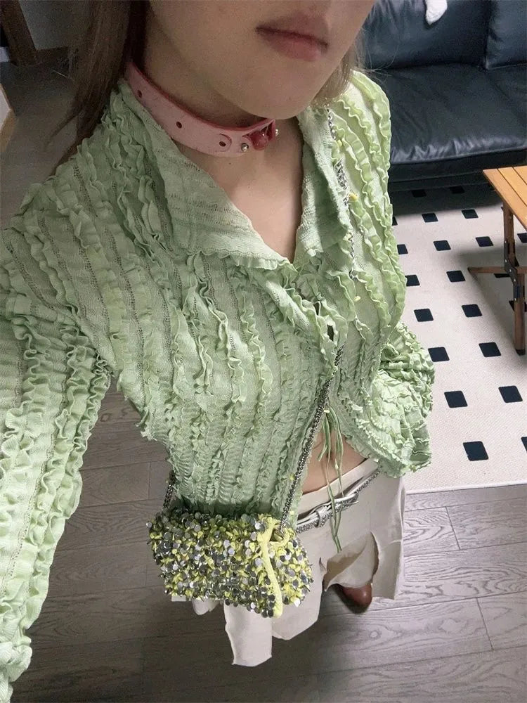 Green Vintage Long Sleeve Blouse