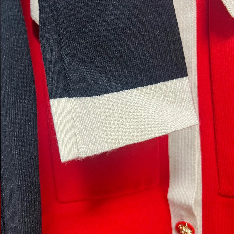 Knitted Turn-down Collar Red Black Christmas Party Dress - Fashionpara