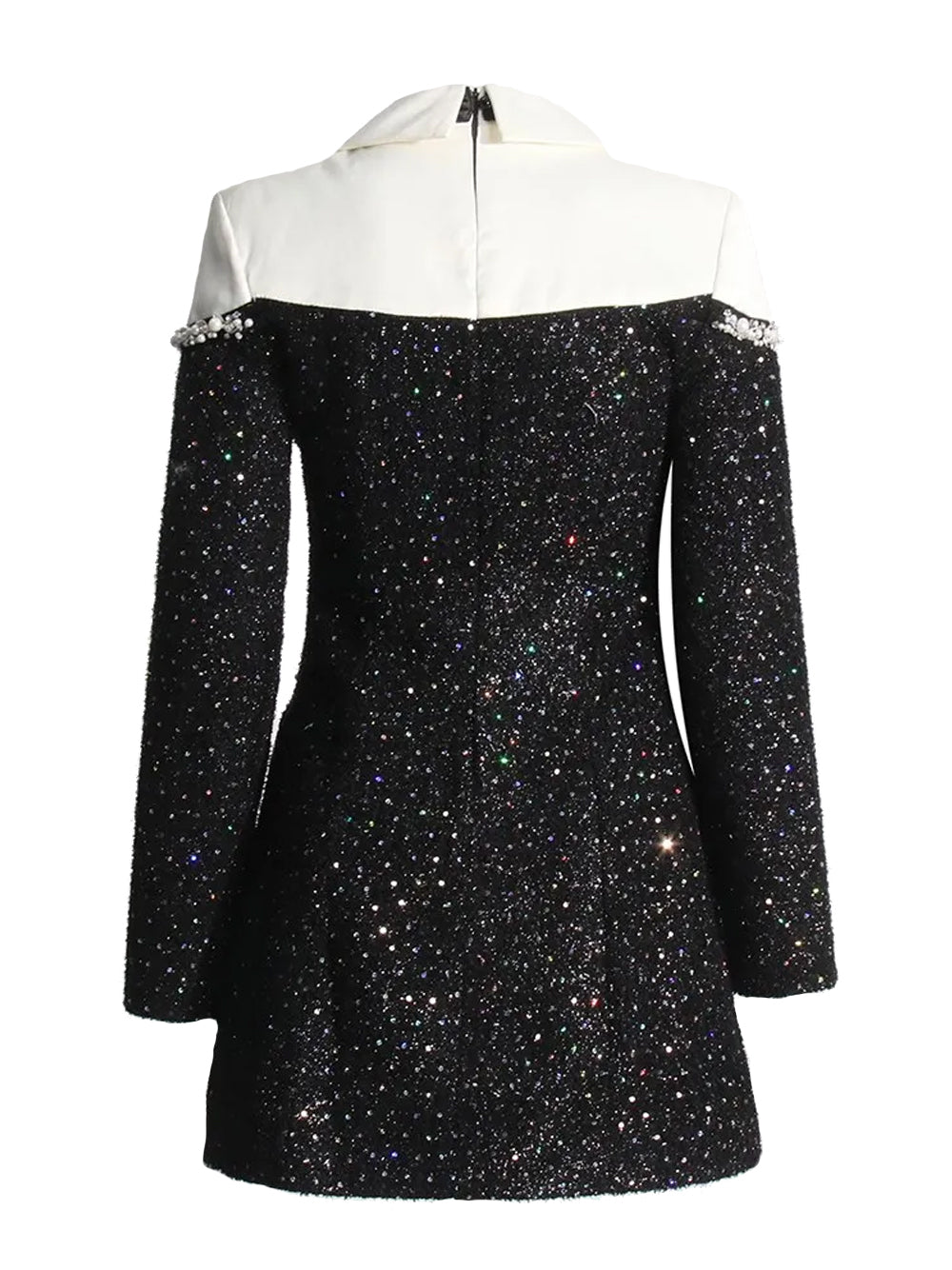 Sequin Pearl-Embellished Collared Long-Sleeve Bodycon Mini Dress 5