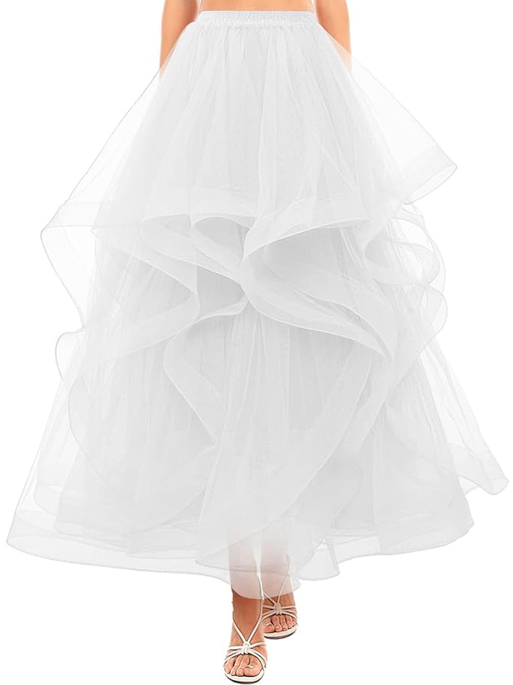 BRELLE Ruffled Tulle Maxi Skirt
