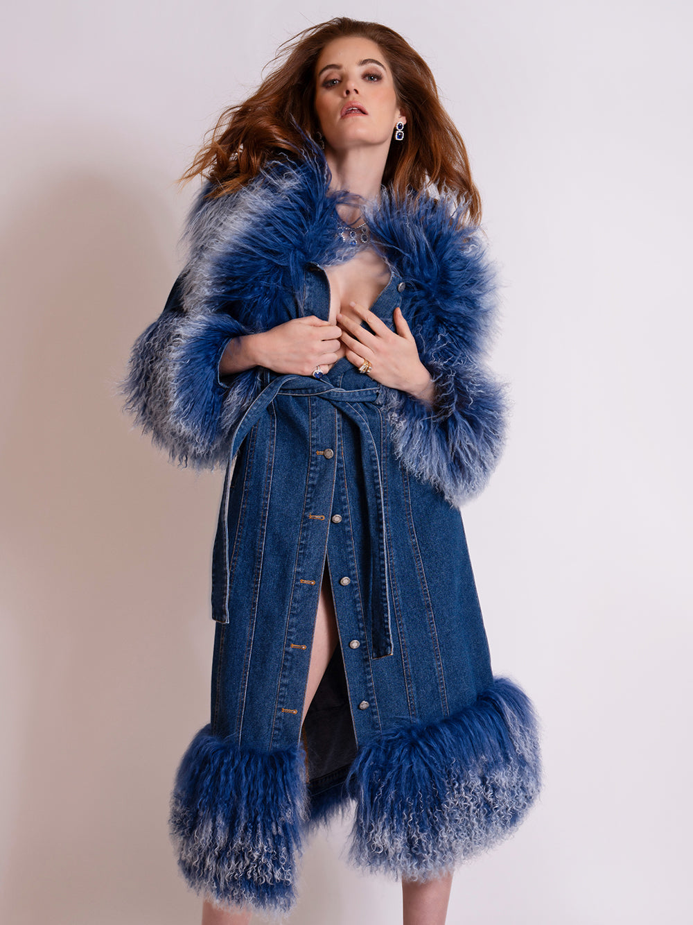 MEDUSA Denim Coat w/ Shearling Fur 10
