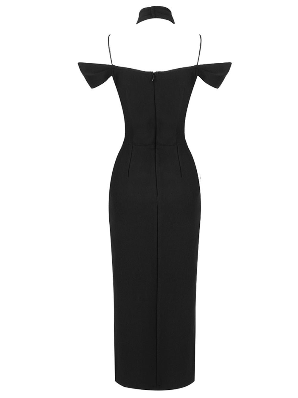 Plunge Off-Shoulder High-Slit Bandage Midi Dress 2