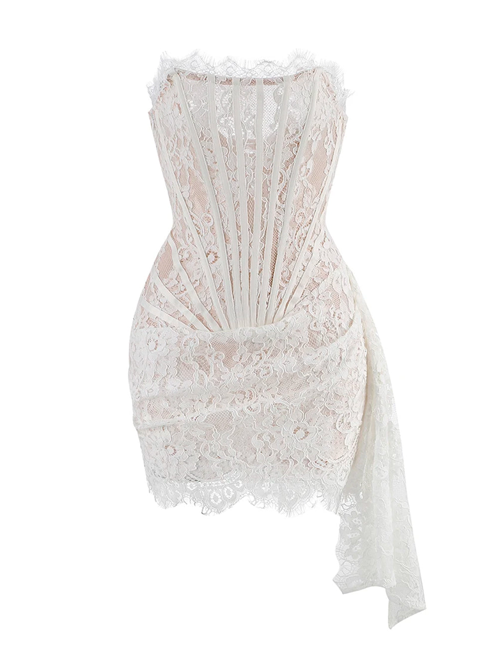 Strapless Eyelash Lace Corset Ruched Mini Dress 5
