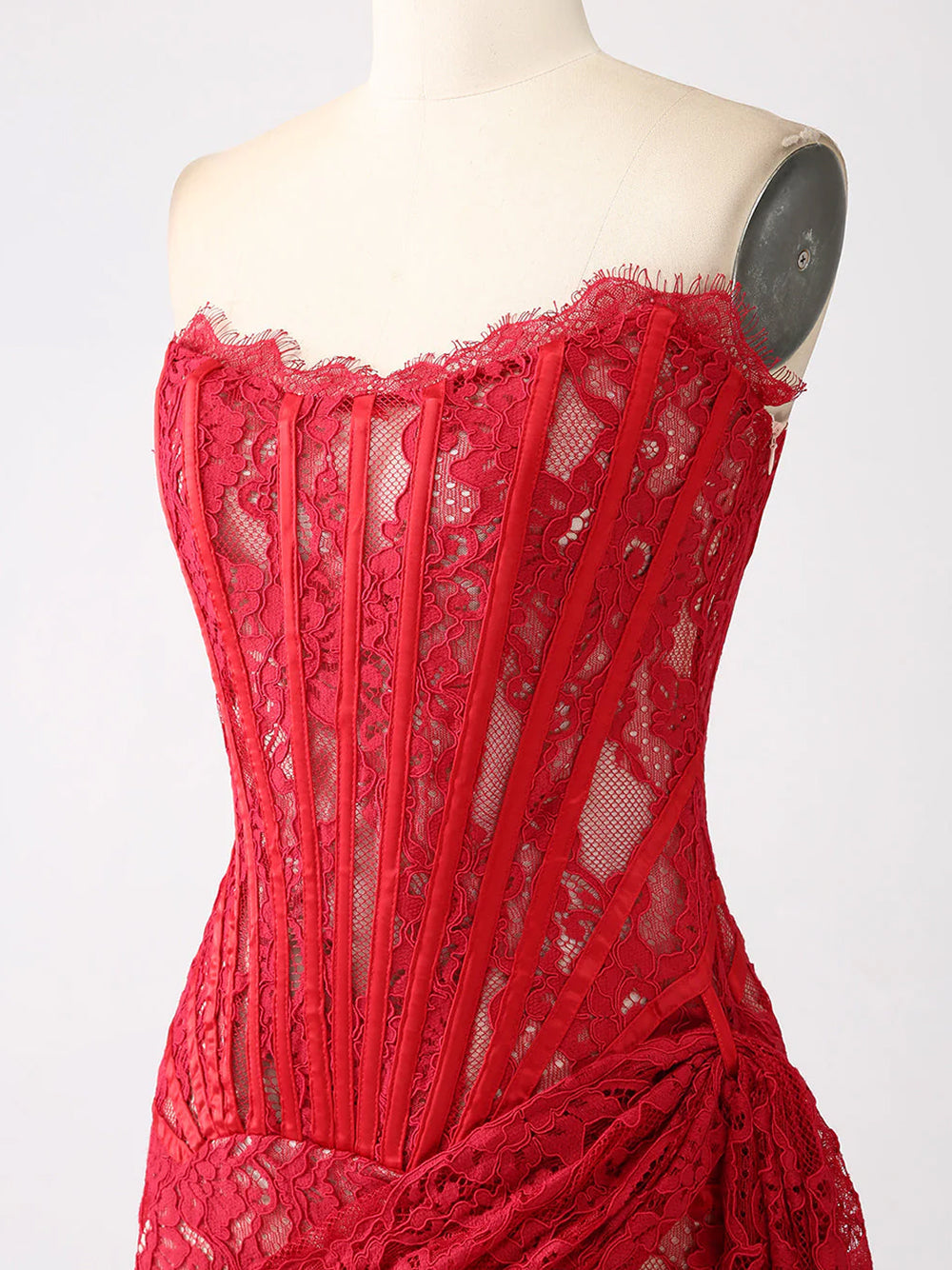 Strapless Eyelash Lace Corset Ruched Mini Dress 7