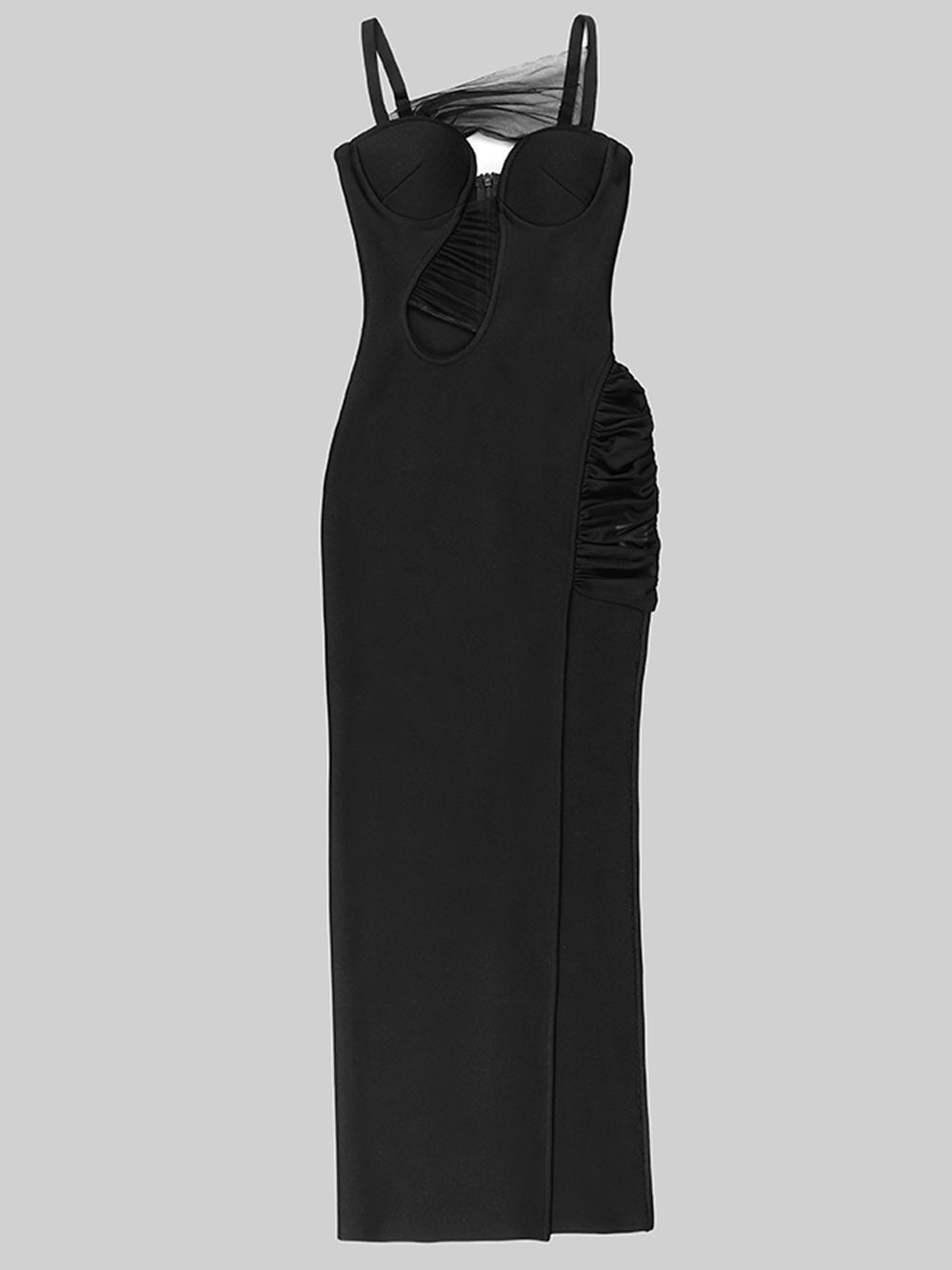 Mesh Panel Strappy Cutout High-Slit Bodycon Maxi Dress 5