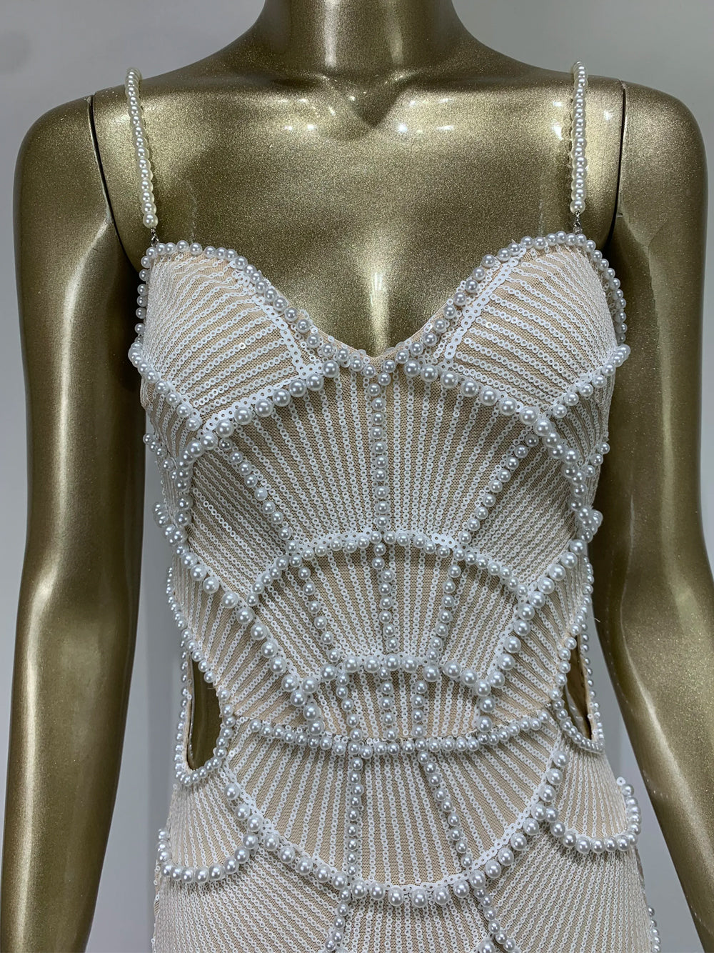 Pearl Beaded Sweetheart Neck Cut-Out Bodycon Dress 9