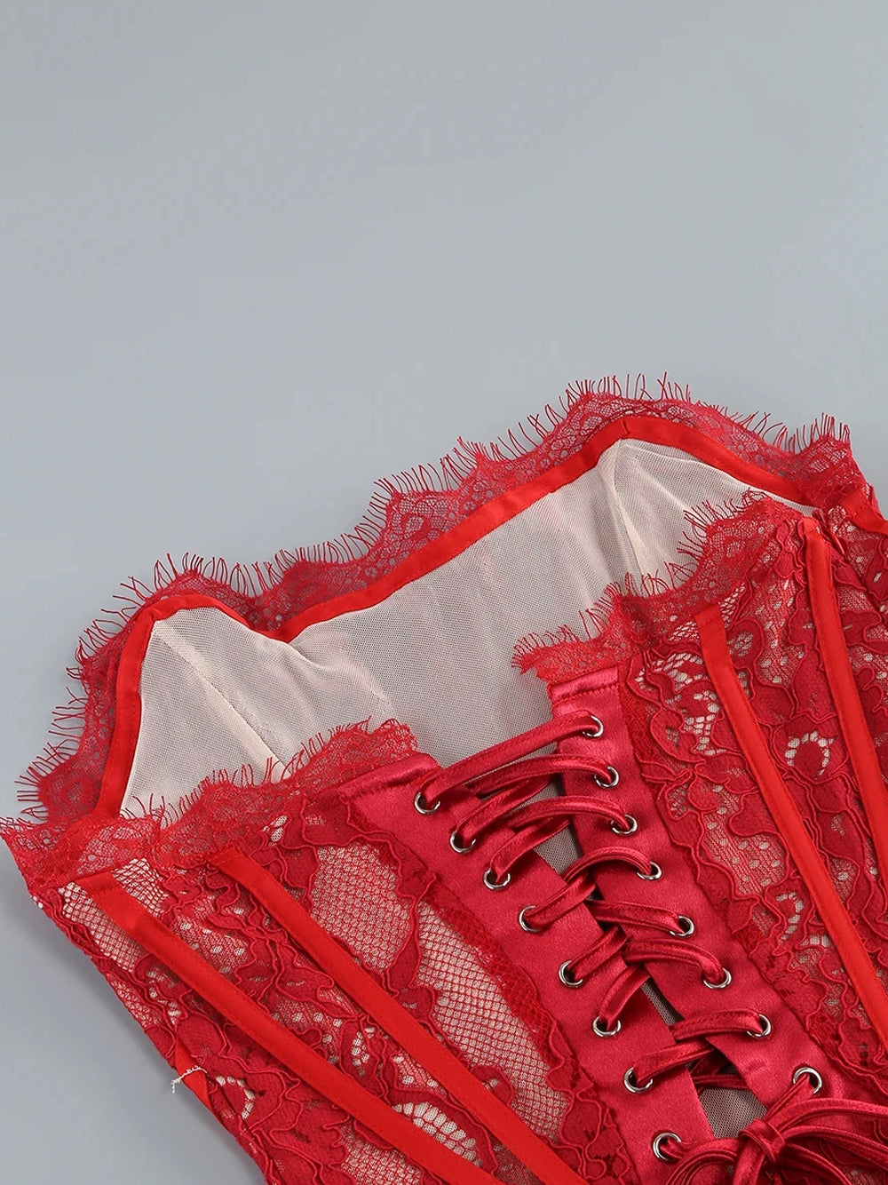 Strapless Eyelash Lace Corset Ruched Mini Dress 15