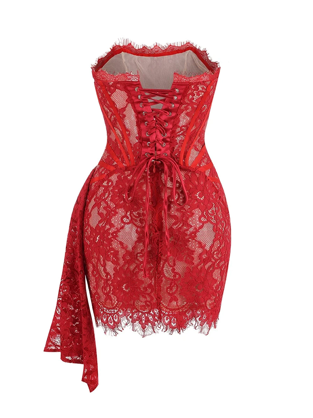 Strapless Eyelash Lace Corset Ruched Mini Dress 6