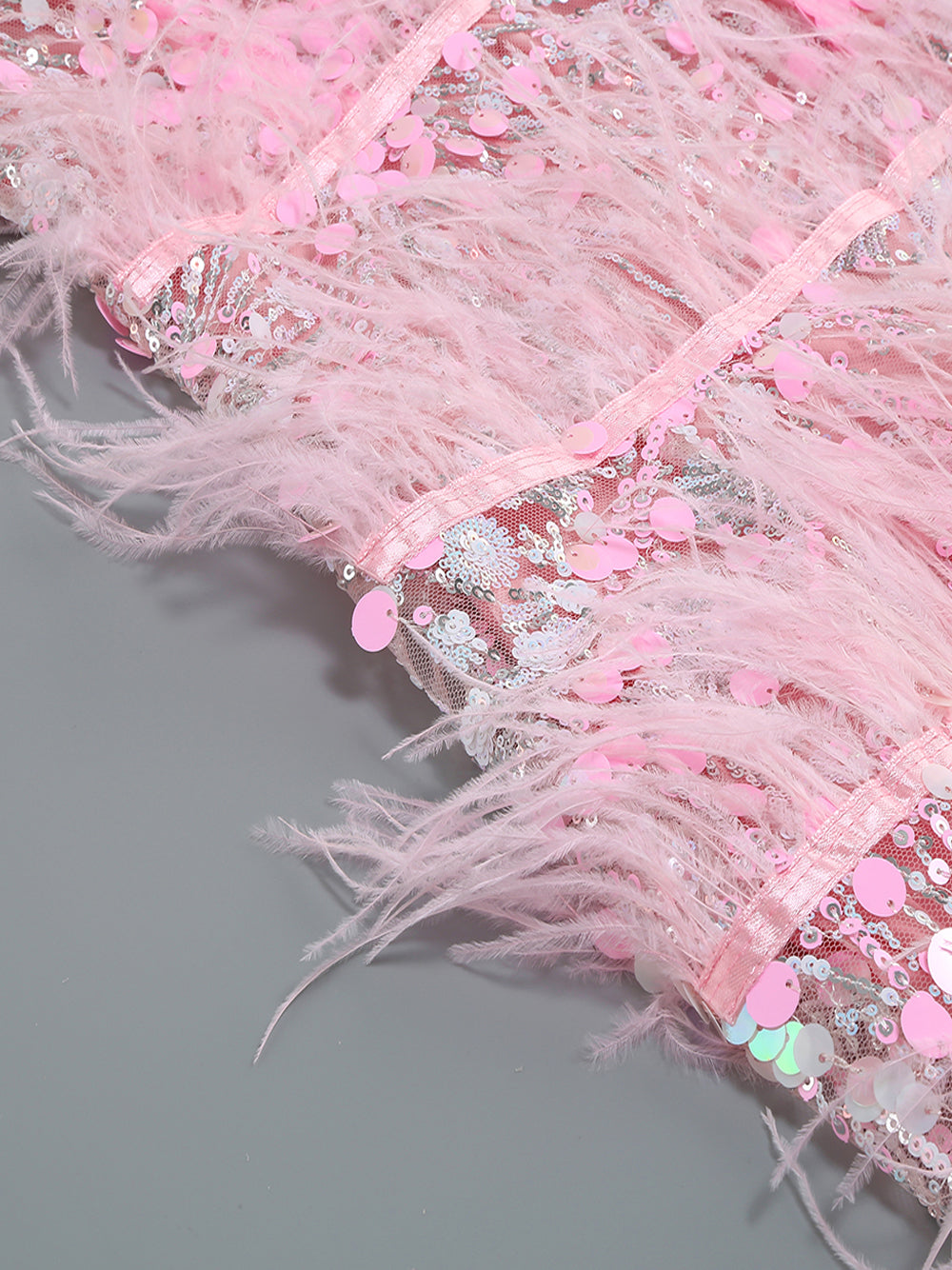 Sequin Feather Trim Strapless Tiered Bodycon Mini Dress - View 9