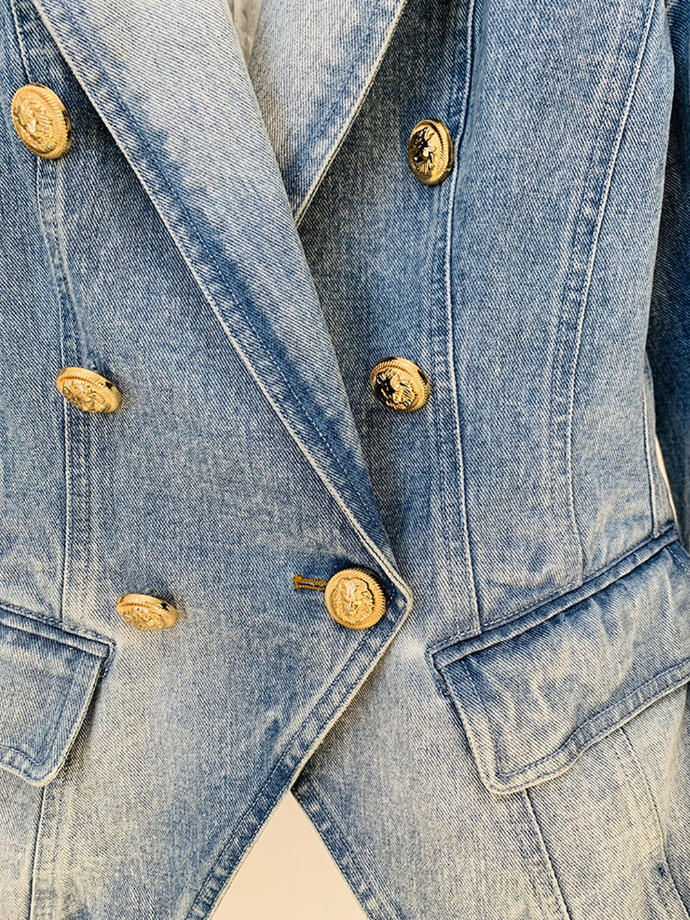 Double Breasted Denim Blazer 15