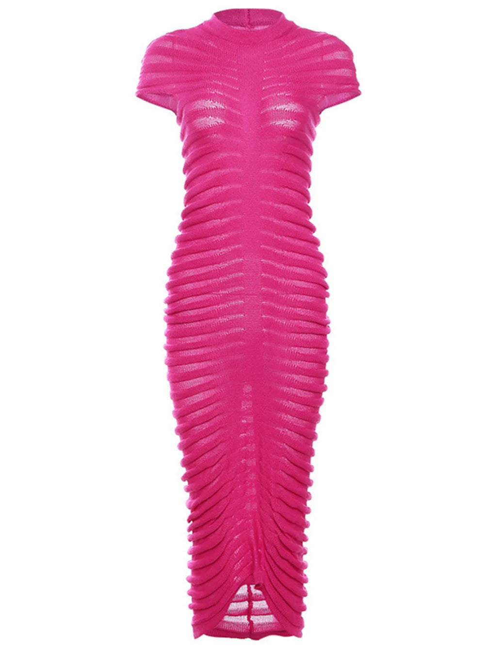 Ribbed Knit Mock Neck Cap Sleeve Bodycon Midi Dress - View 5
