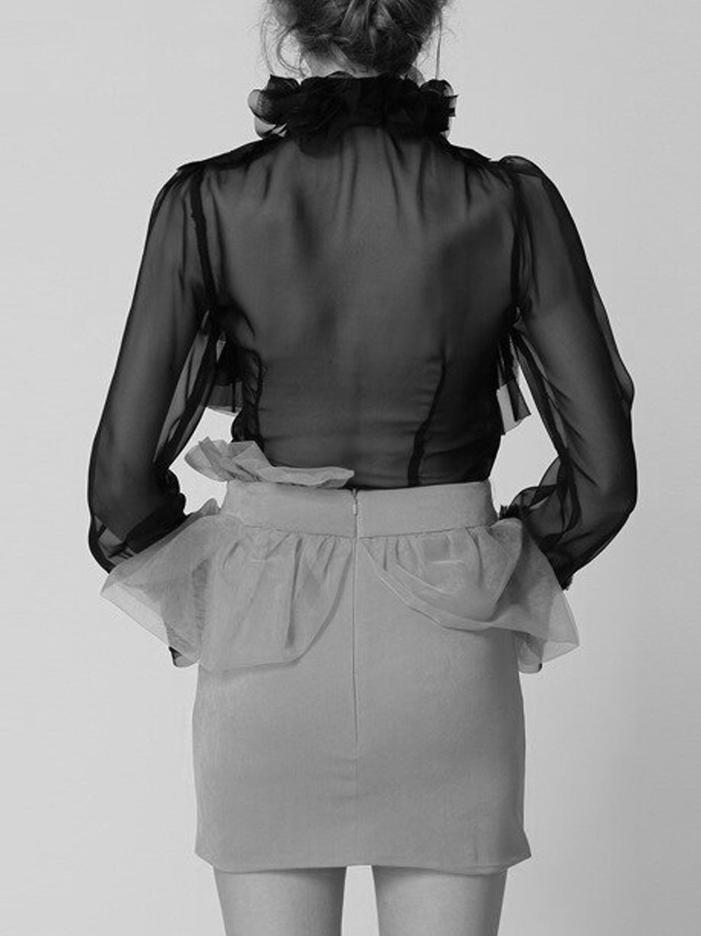 CORAL Bowknot Ruffle Blouse in Black