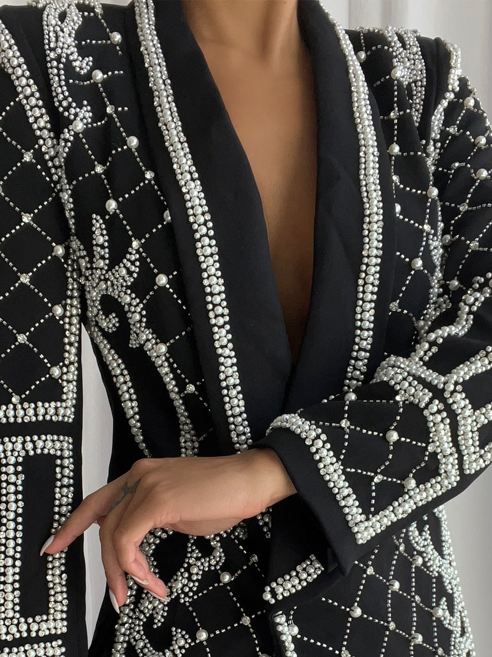 NAUTA Pearls Beaded Blazer Dress in Black