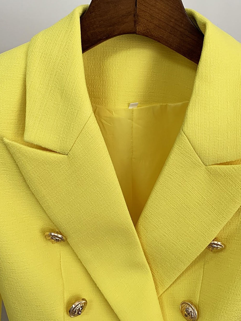 Double Breasted Textured Blazer in Yellow 6