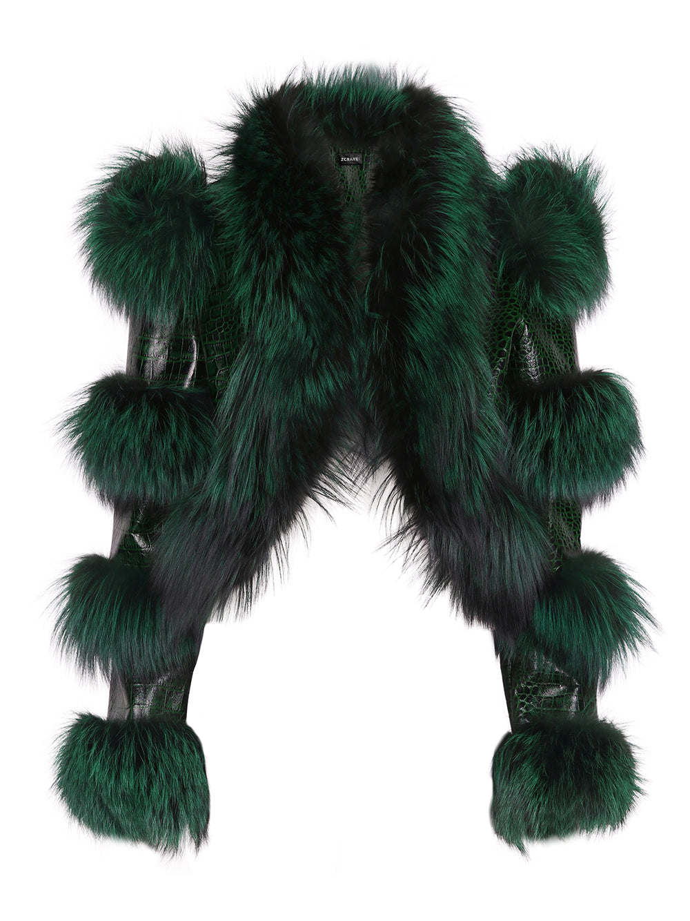 LITALY Fur Trim Leather Jacket in Dark Green 7
