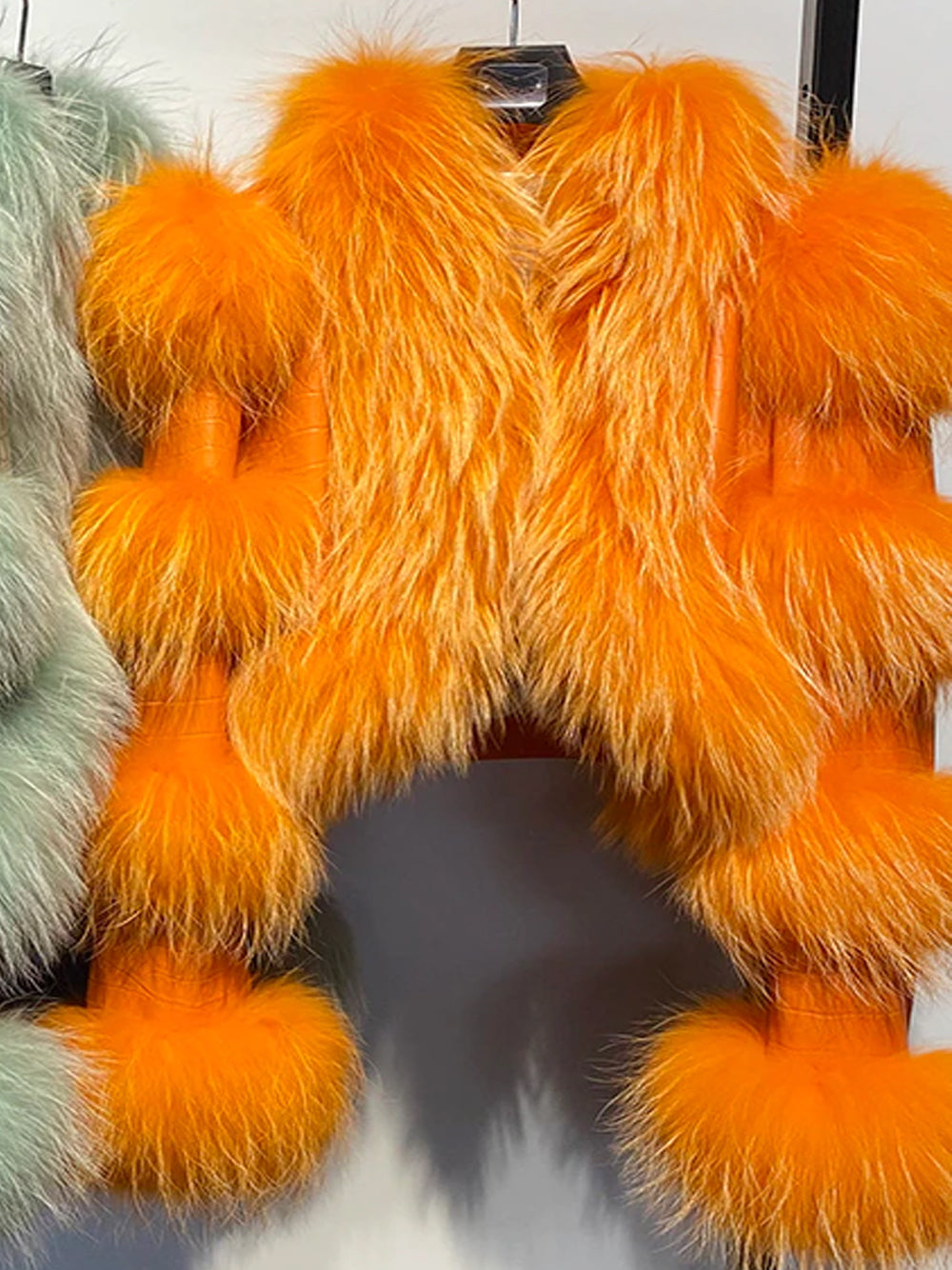 LITALY Fur Trim Leather Jacket in Orange 15