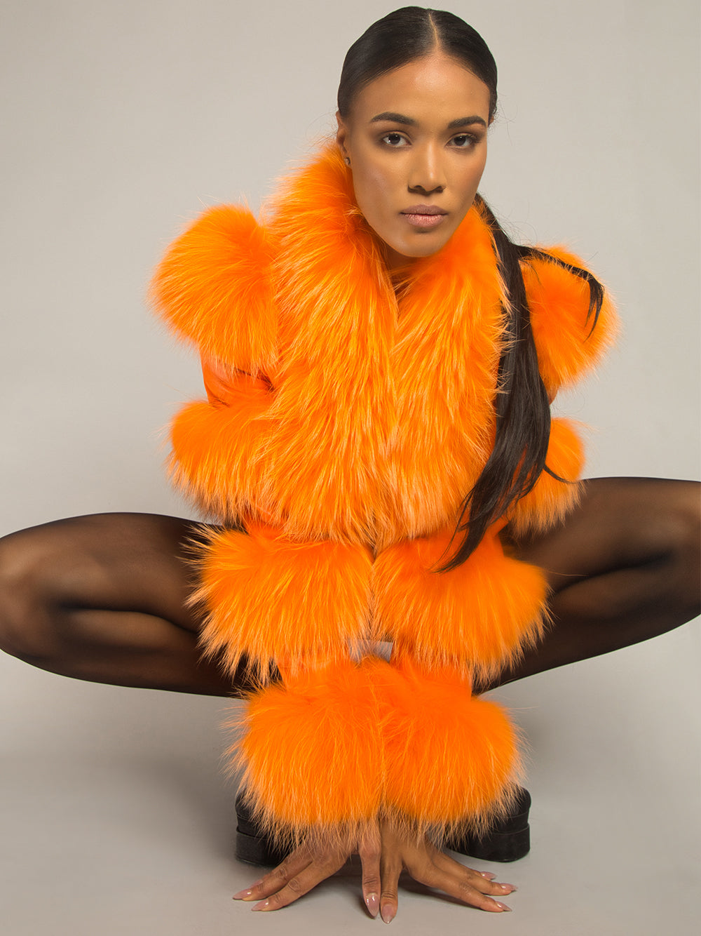 LITALY Fur Trim Leather Jacket in Orange 9