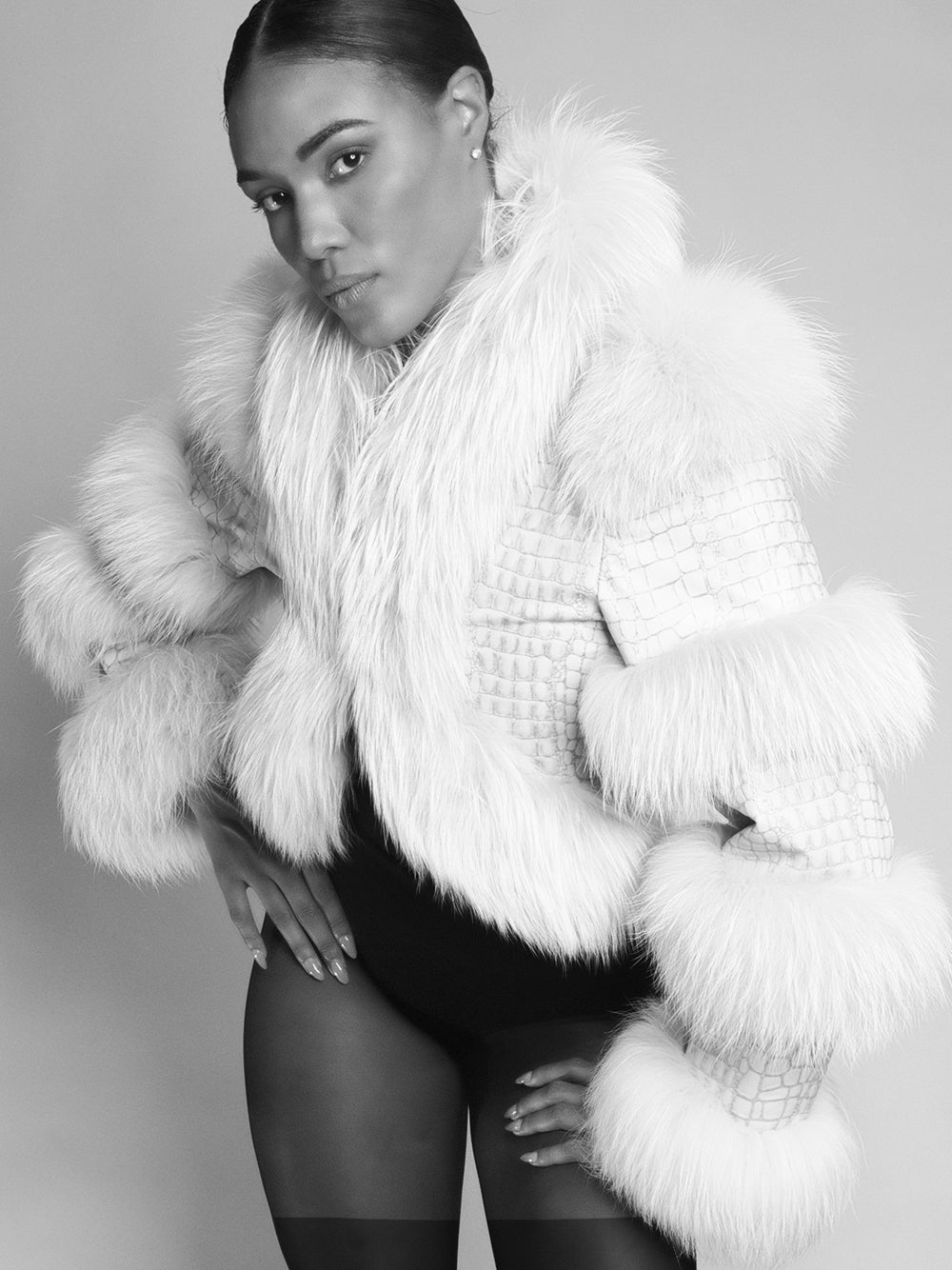 LITALY Fur Trim Leather Jacket in White 4