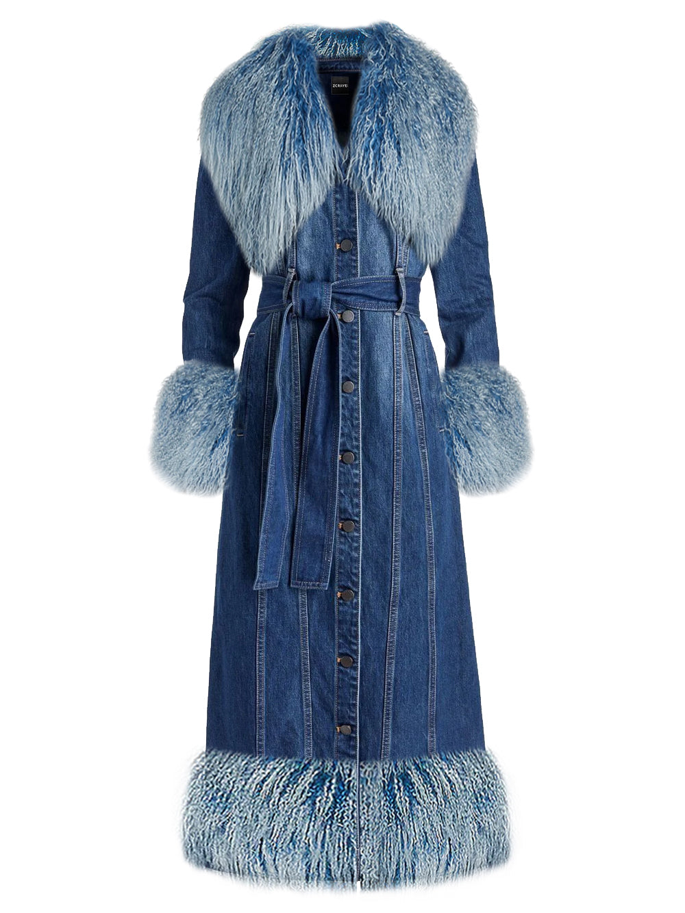 MEDUSA Denim Coat w/ Shearling Fur 4