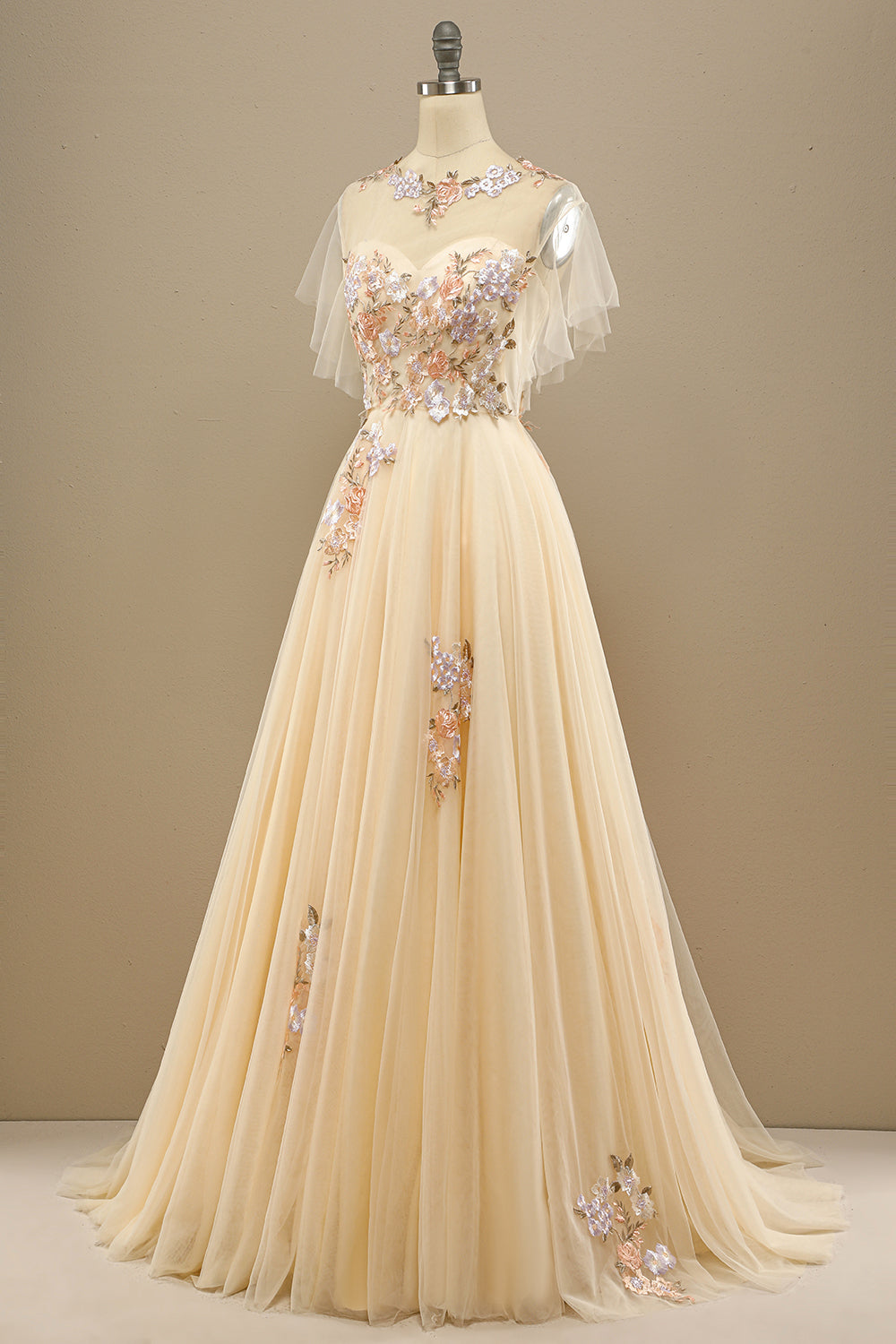Yellow Long Prom Dress With Appliques - Fashionpara